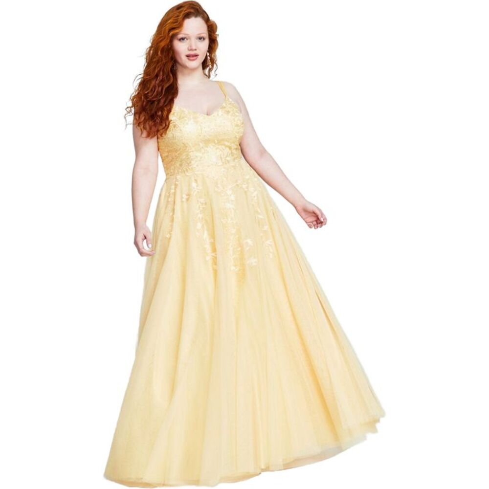 Say Yes to the Prom Womens Plus Size Strappy Sequin Floral Maxi Layered Gown ...